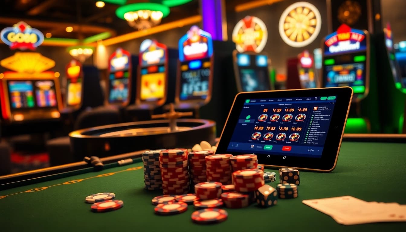 Engaging scene of players enjoying GO88 casino games with vibrant tables and dynamic slot machines.