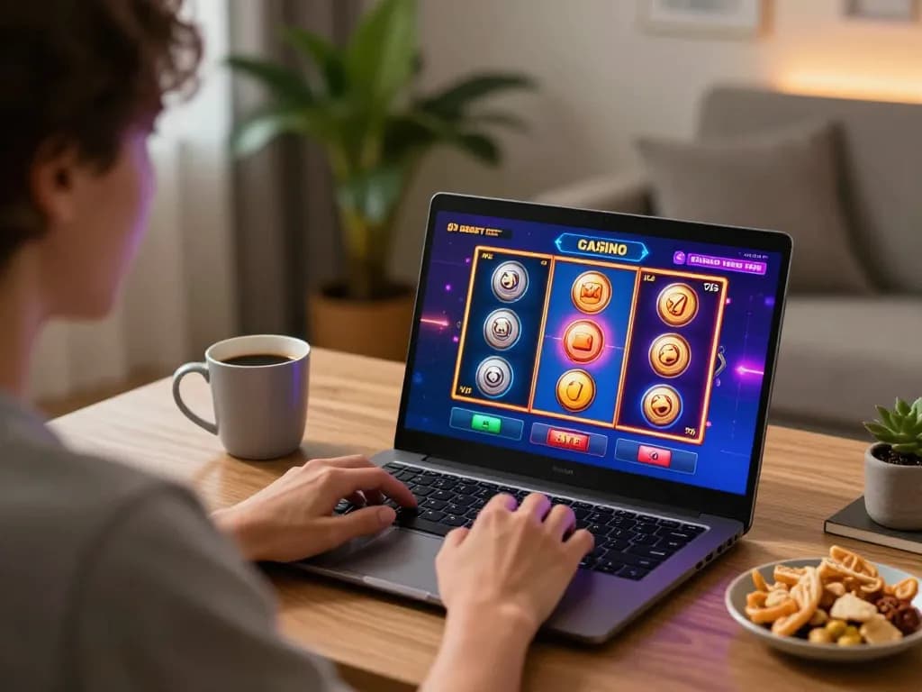 Engaging in exciting onbet online casino gameplay at home with a laptop.