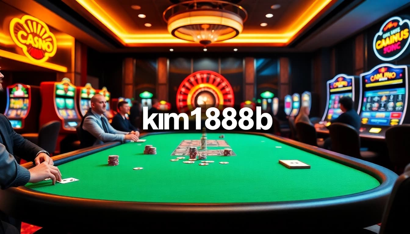Players enjoying a thrilling game of poker at km1888b casino, surrounded by luxurious betting elements.
