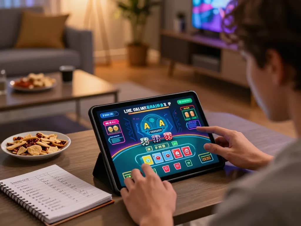 Zowin player strategically bets during online blackjack session in a cozy living room setup.