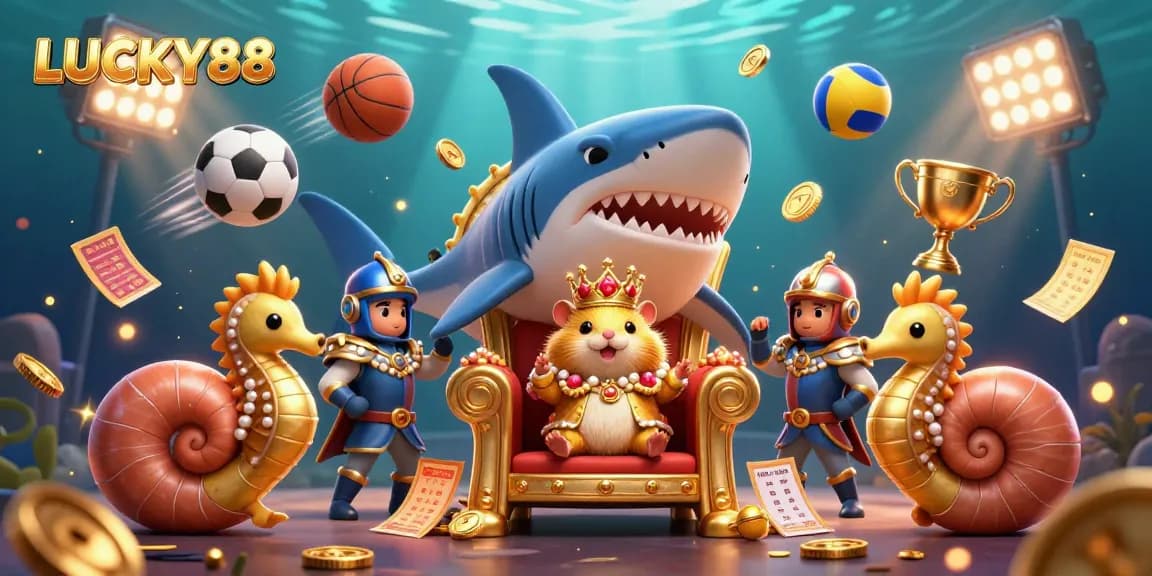Experience the thrilling gameplay of LUCKY88 with a golden hamster king and dynamic casino elements.