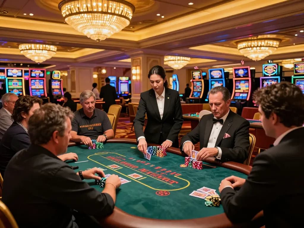 Players strategizing their bets at blackjack table, highlighting mb66 link for casino excitement
