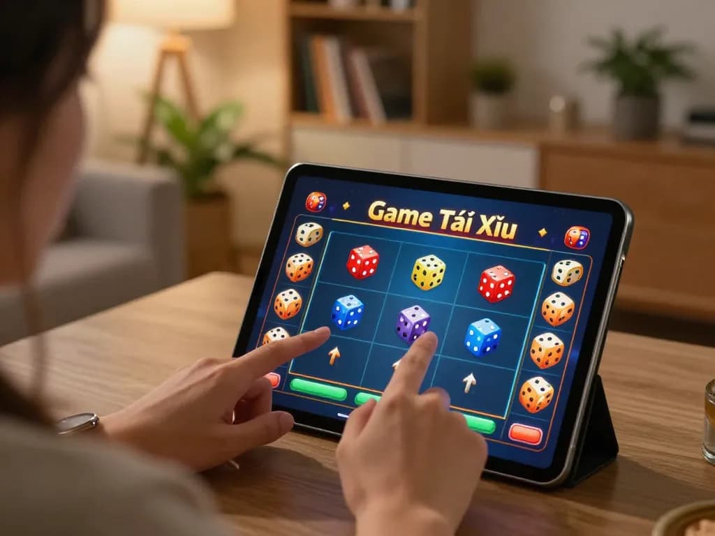 Engaging moment of Game Tài Xỉu online gameplay on tablet in cozy living room