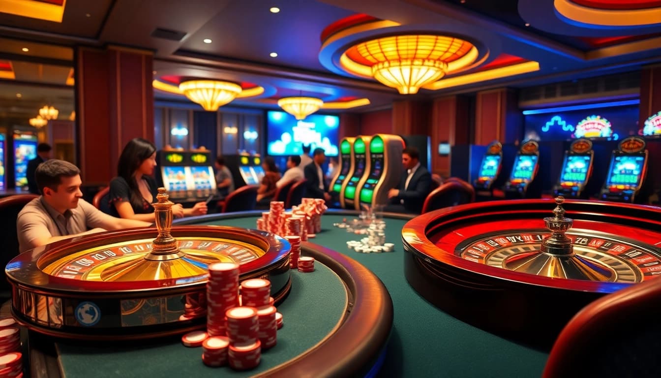 Players engaged in thrilling games at f168.me casino, showcasing poker and roulette excitement.