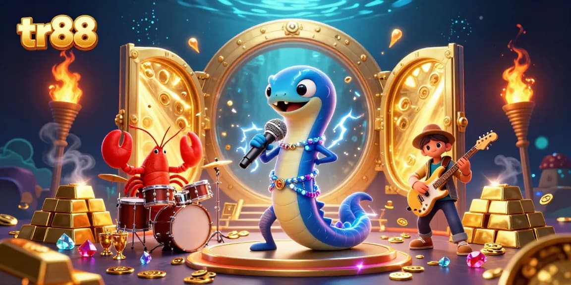 Experience the vibrant underwater performance of tr88 with electric eel, lobster drummer, and seahorse guitarist.