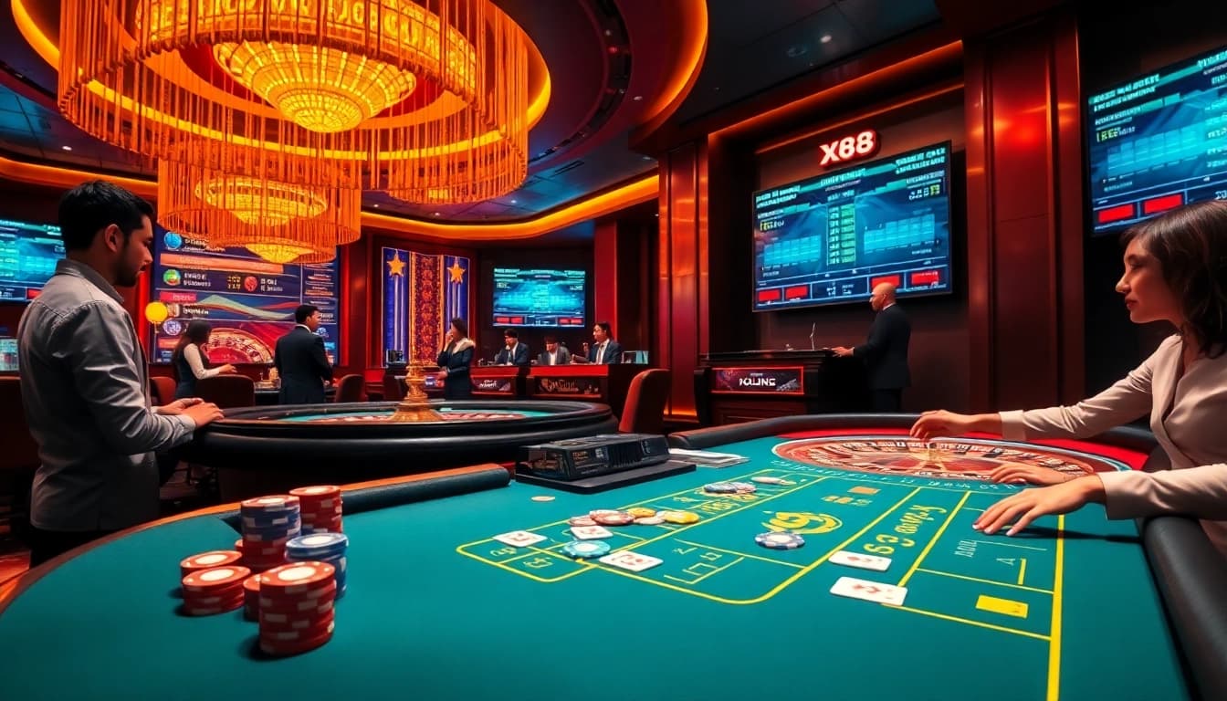 Engage in exciting games at nhà cái X88 with vibrant casino tables and thrilling gameplay.