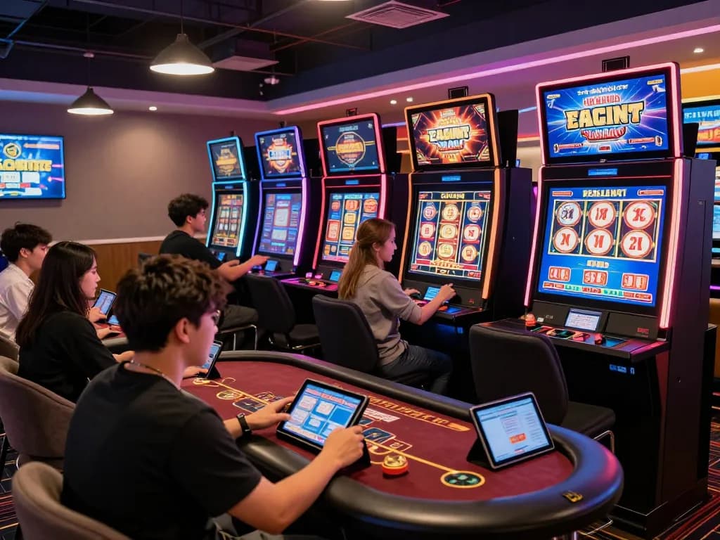 Engaging online gambling scene with players enjoying 789club virtual casino games on their devices.