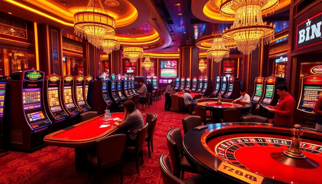 Enjoying a thrilling game at TV 88 casino with lively tables, chips, and professional dealers.