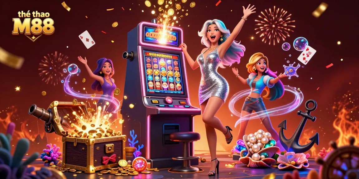 Experience thrilling gameplay at thể thao M88 with a stunning slot machine explosion of coins and excitement.