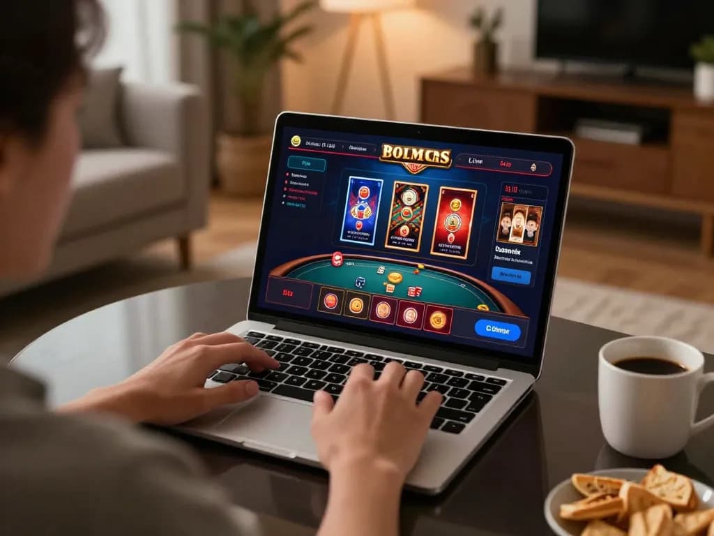 Engaging online gaming interface on jun88 com laptop, showcasing poker and slots.