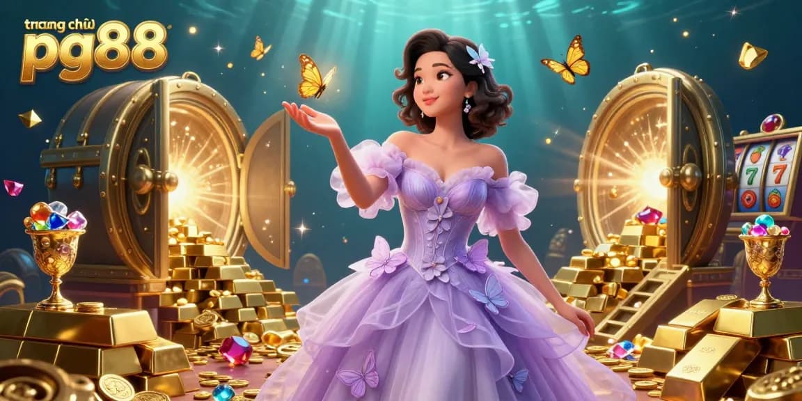 Experience excitement at trang chủ pg88 with vibrant slot reels, golden treasures, and casino themes in a stunning illustration.