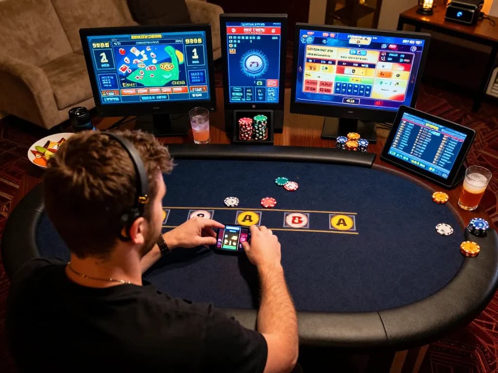 Playing a thrilling poker game on 11bet with focused strategies and online interaction.