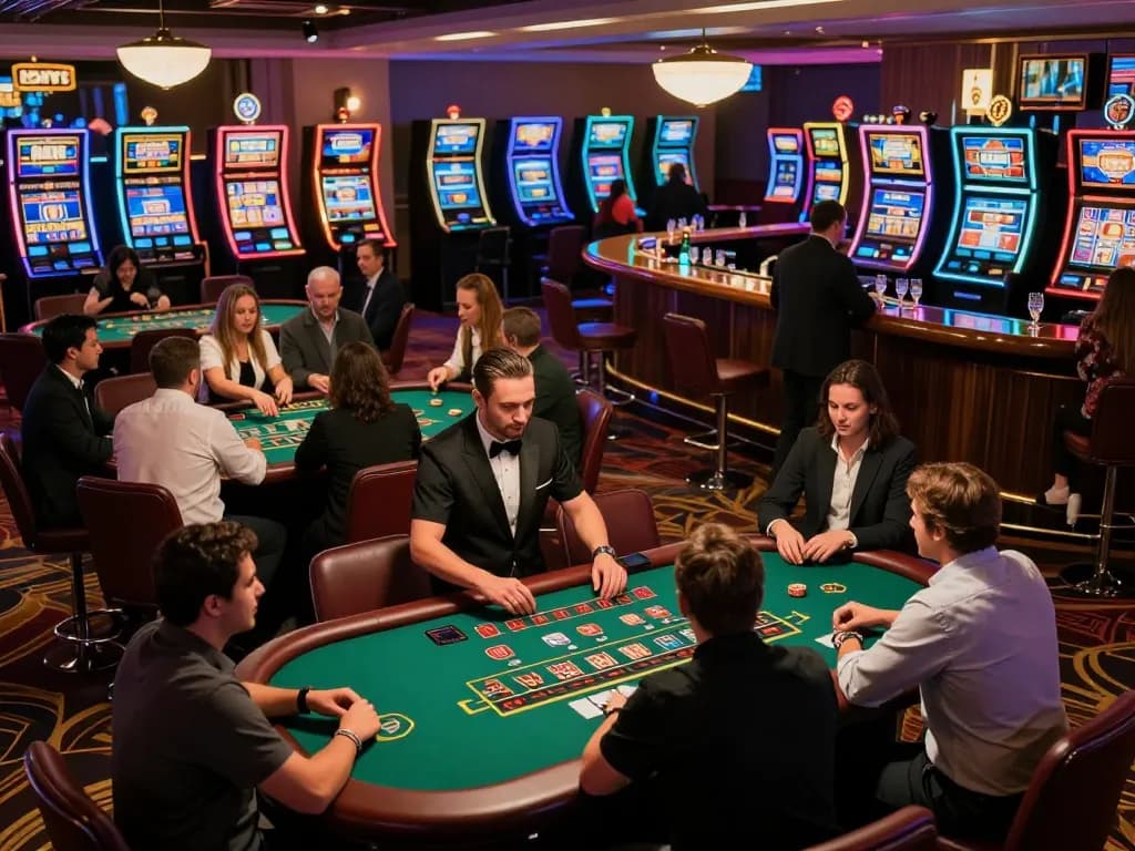 N88 players engaged in exciting blackjack action at a vibrant casino table, showcasing dynamic gameplay.