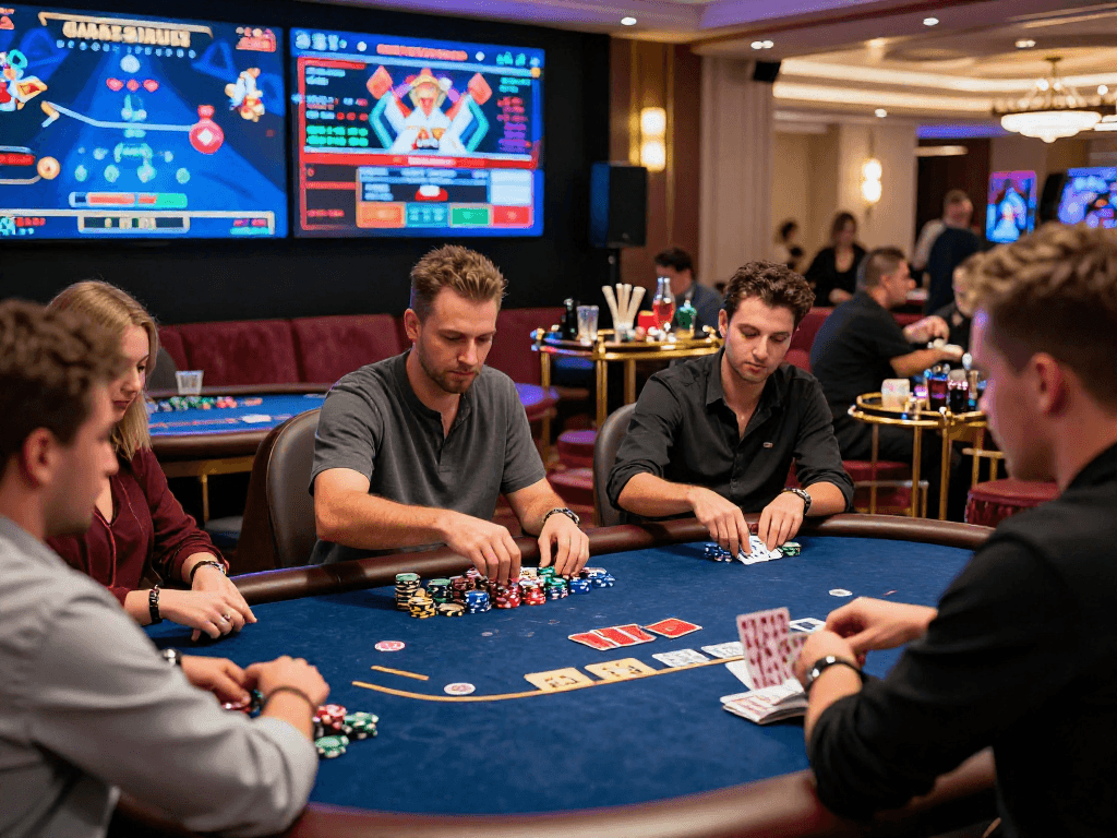 Exciting non-UK casino atmosphere from https://ghsc.co.uk highlighting thrilling poker game and diverse players.