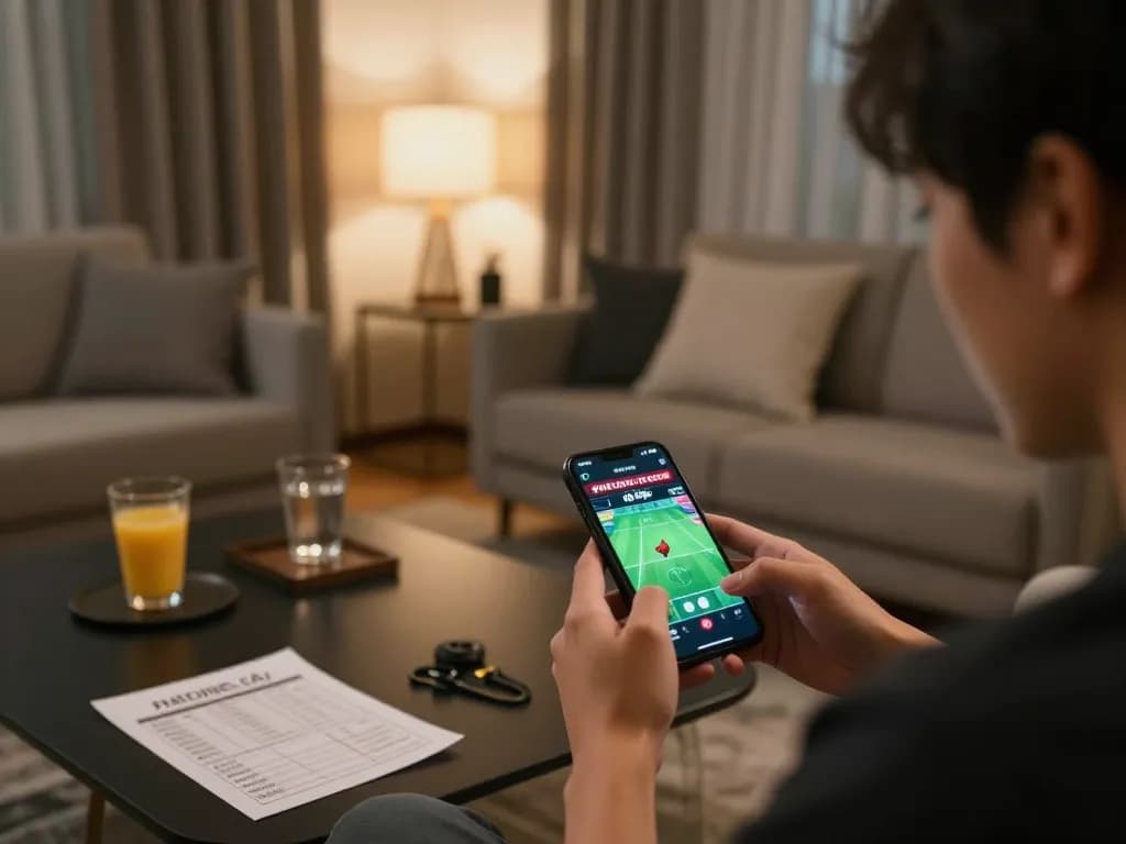 Xem Phát sóng trực tiếp đá gà trên smartphone trong một không gian phòng khách ấm cúng, hấp dẫn và năng động.