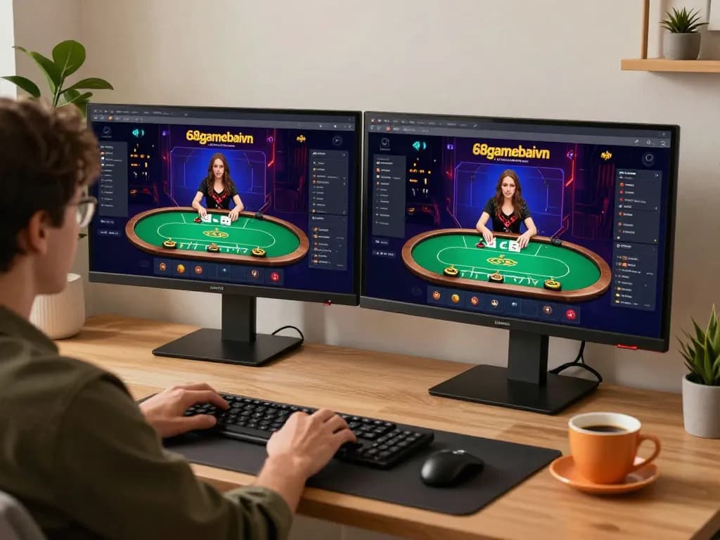 Engaging gameplay at 68gamebaivn with live poker interface in a cozy home setting.