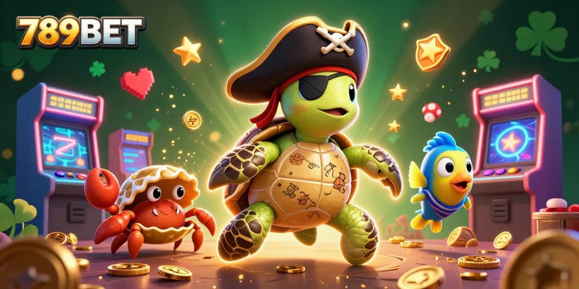 Join the excitement at 789BET with immersive gaming featuring a pirate turtle and vibrant slot machines.