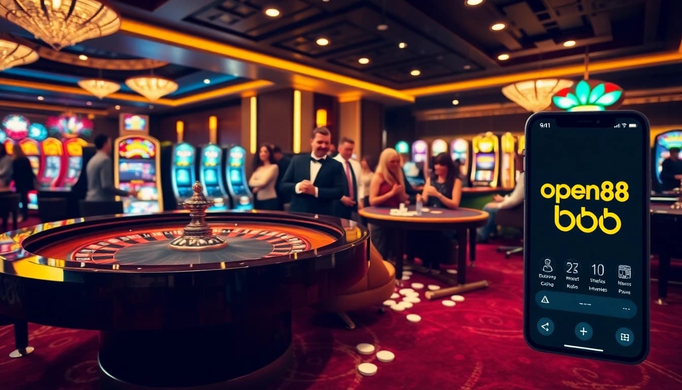 Experience open88 excitement at a luxury casino with engaging players at a roulette table.