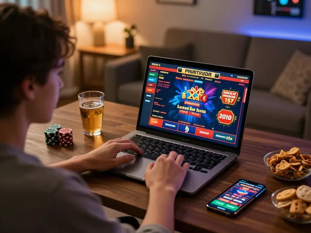 The person enjoys online gambling while engaging with vibrant casino games on their laptop at home, showcasing the excitement of https://www.bearcreekwatershed.org/macroinvertebrates.
