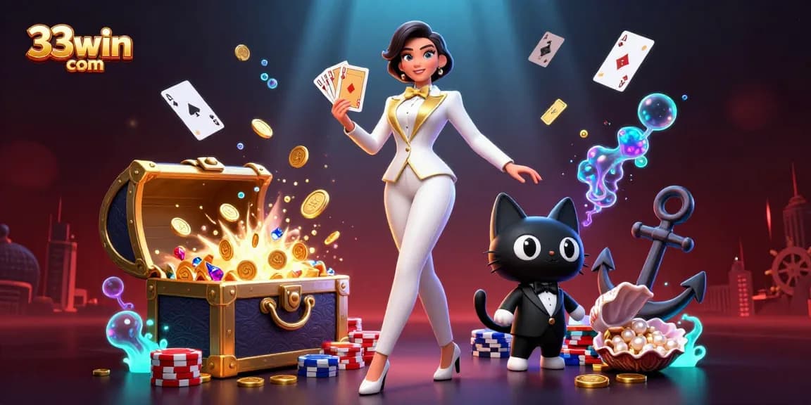Engage with thrilling games at 33win com, featuring a glamorous dealer and exciting casino elements.