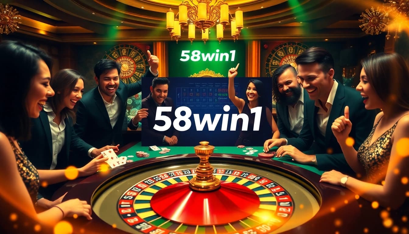 Experience the excitement of 58win1 with players at a roulette table enjoying thrilling casino games.