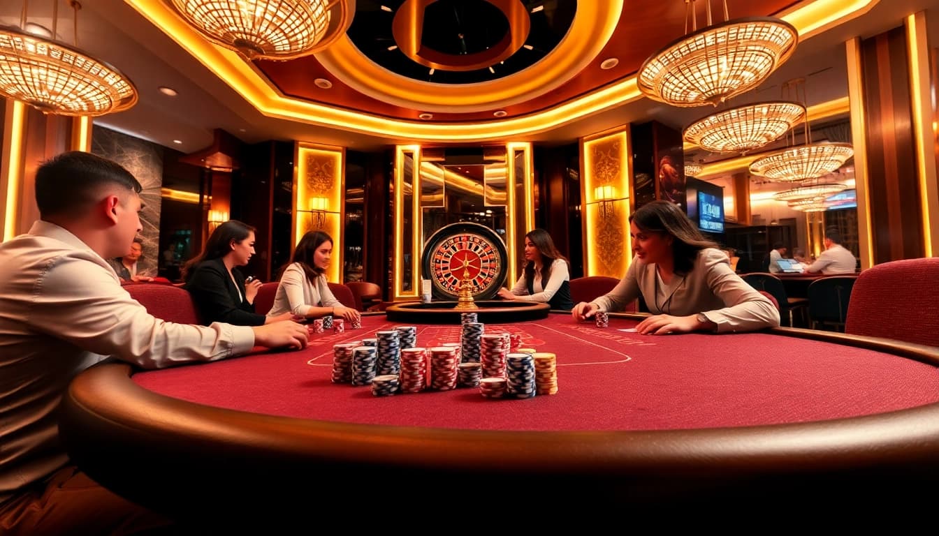 Experience the thrill of live poker at RR88 KJC casino, showcasing excitement and luxury.