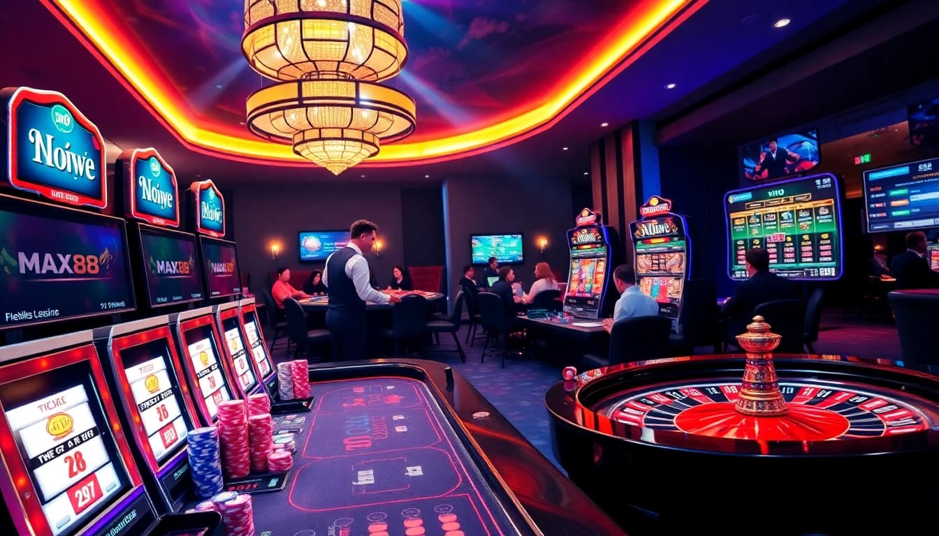 Experience thrilling gameplay at nhà cái max88 with vibrant casino visuals and engaging gambling action.