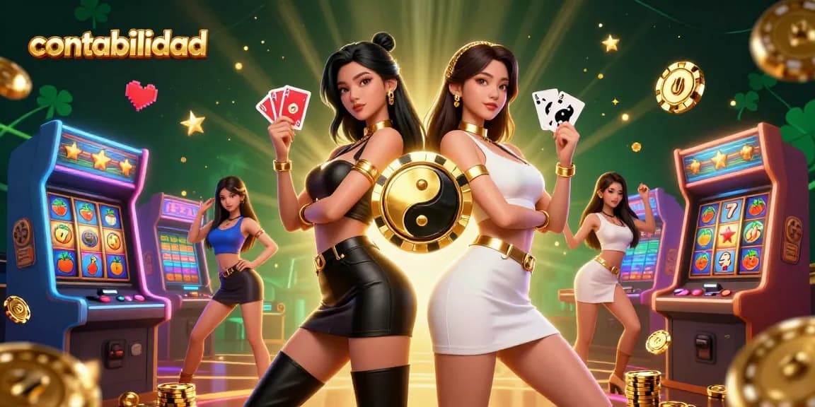 Win big with contabilidad-inspired gameplay featuring twin Asian women in a casino setting.