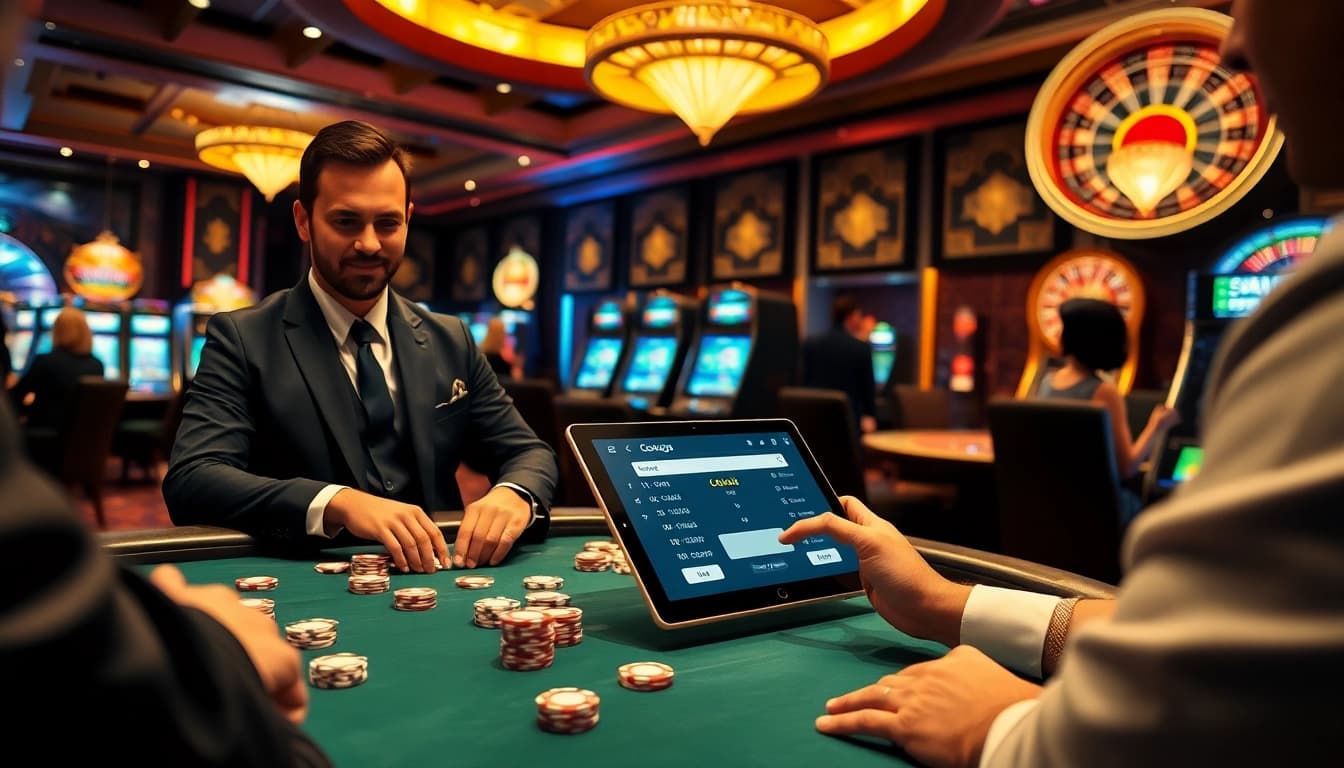 Engaging players logging into their accounts amidst a stylish casino setting.