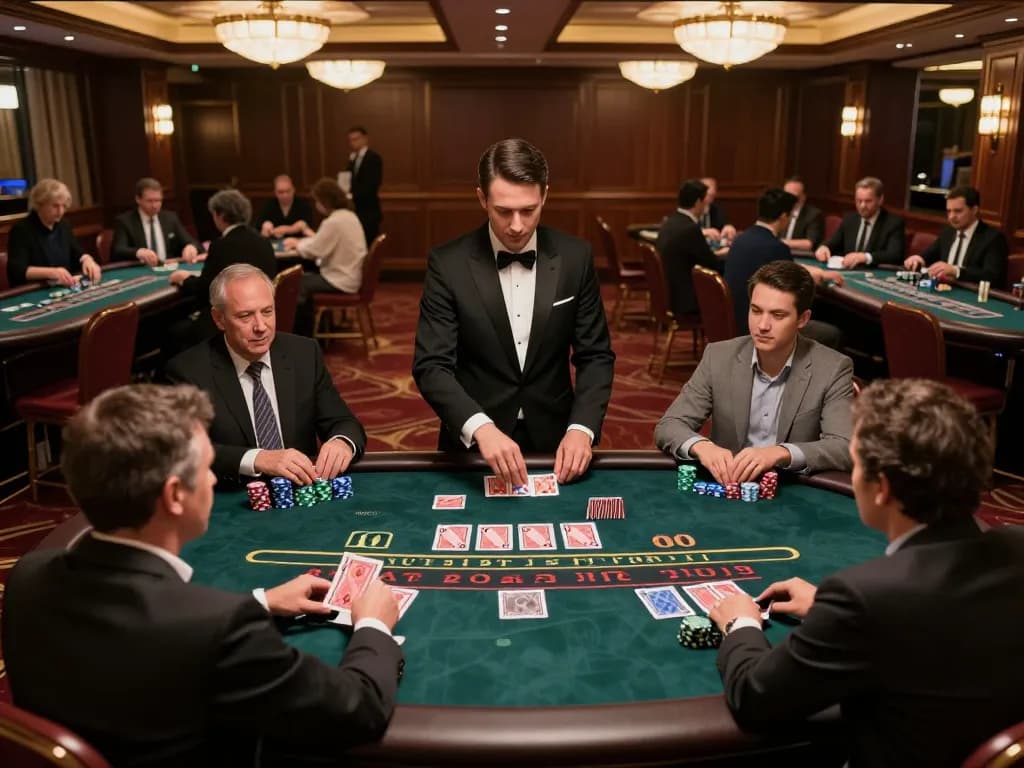 Engaged players at an upscale baccarat table showcasing the excitement of gambling at https://www.mnm88.com/.
