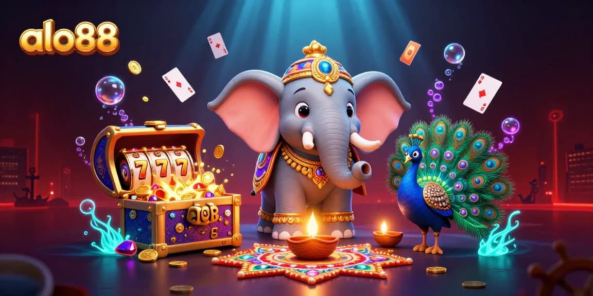 Alo88 players enjoy vibrant gaming adventure amidst golden treasures and rich slots.