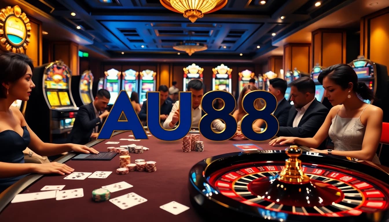Players enjoying high-stakes games at AU88 Casino, showcasing vibrant gaming atmosphere.