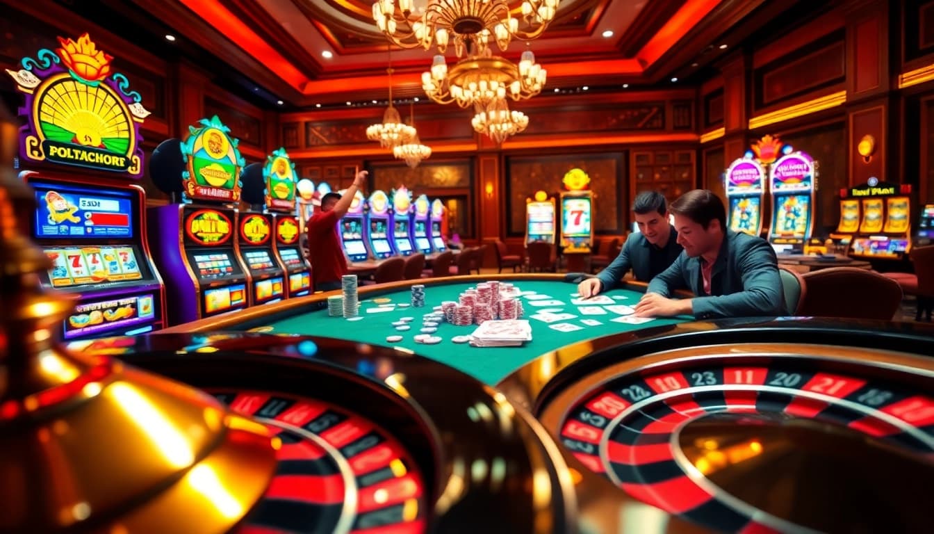 Experience the vibrant casino action at https://bl555.rocks featuring poker tables and slot machines.