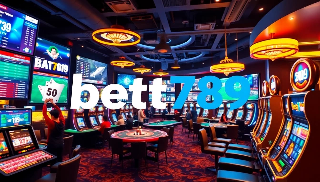 Dynamic online casino scene showcasing bet789 betting options with players engaged in poker and slots.