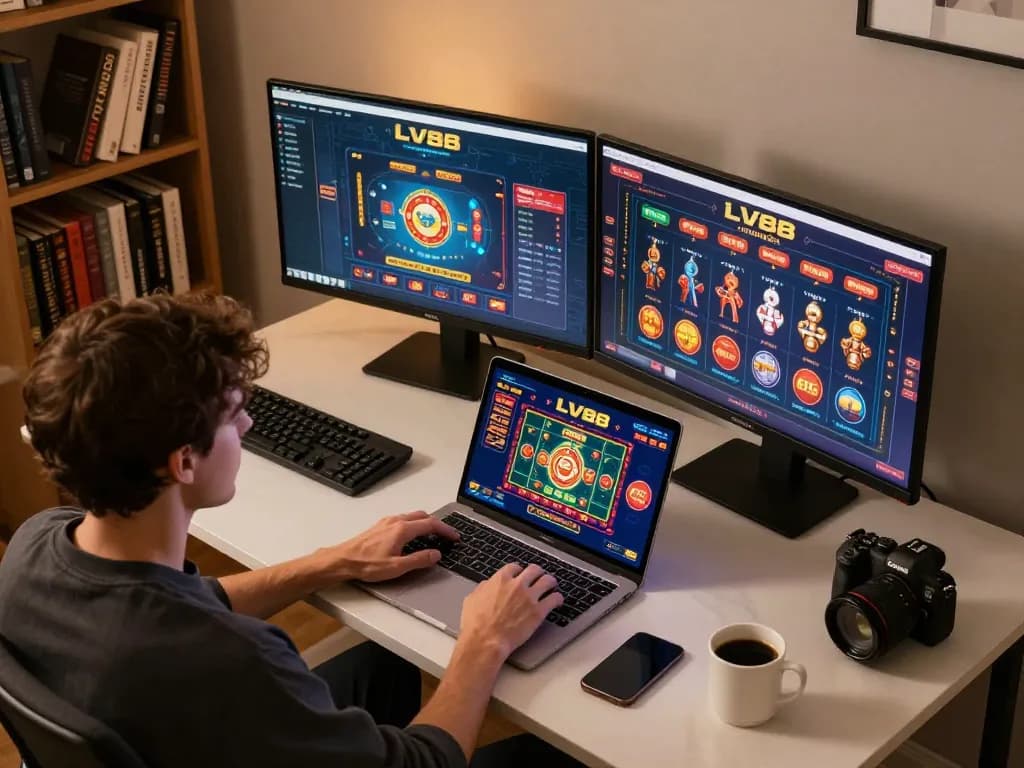 Experience the excitement of LV88 online gaming with dynamic gameplay in a modern home setup.
