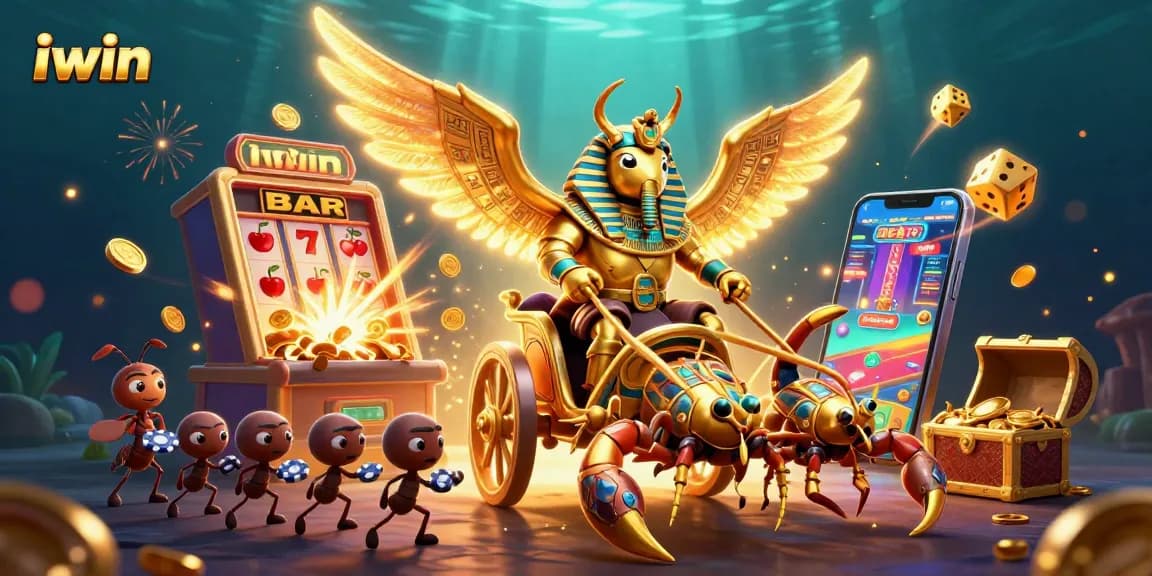 iwin jackpot explosion scene featuring vibrant 3D casino characters and games.