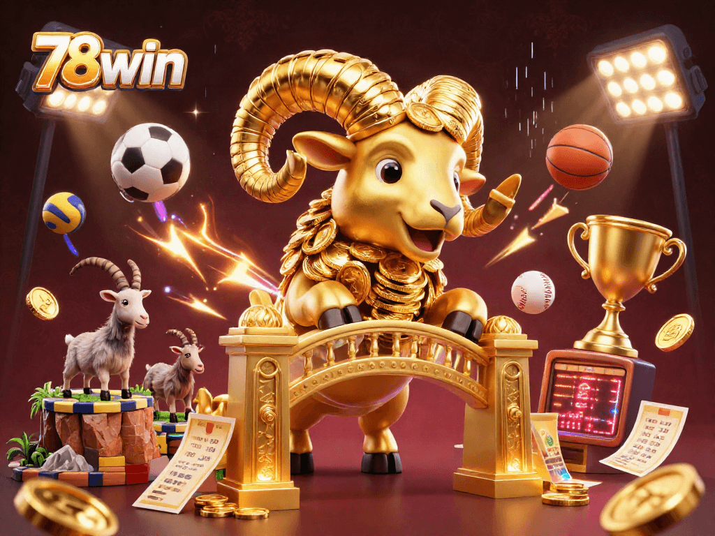 Engage with thrilling sports betting action at 78win with an exhilarating 3D illustration showcasing dynamic elements.
