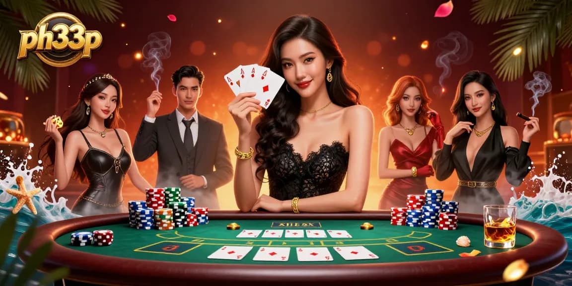 Experience high-stakes gaming with ph33p's elegant ace-wielding dealer in a luxurious casino.