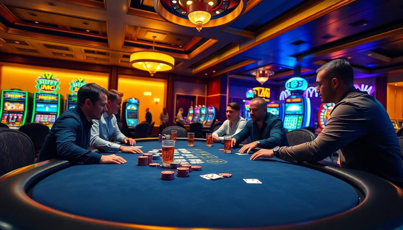 Experience high-stakes action at abc vip casino with vibrant poker tables and engaged players.