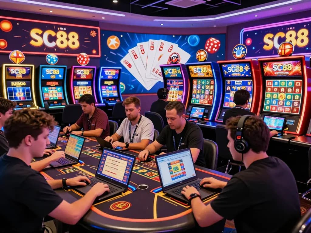 Engaging players at SC88 trang chủ celebrating wins in a vibrant online casino environment.
