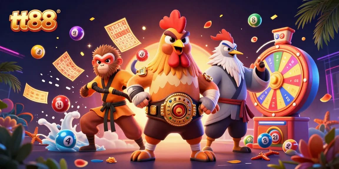 tt88 engages players in vibrant casino fun with colorful lottery elements, showcasing prizes.