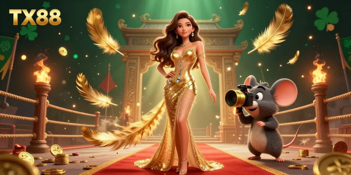 Engage with TX88's vibrant digital casino experience featuring a glamorous scene of luck and excitement.