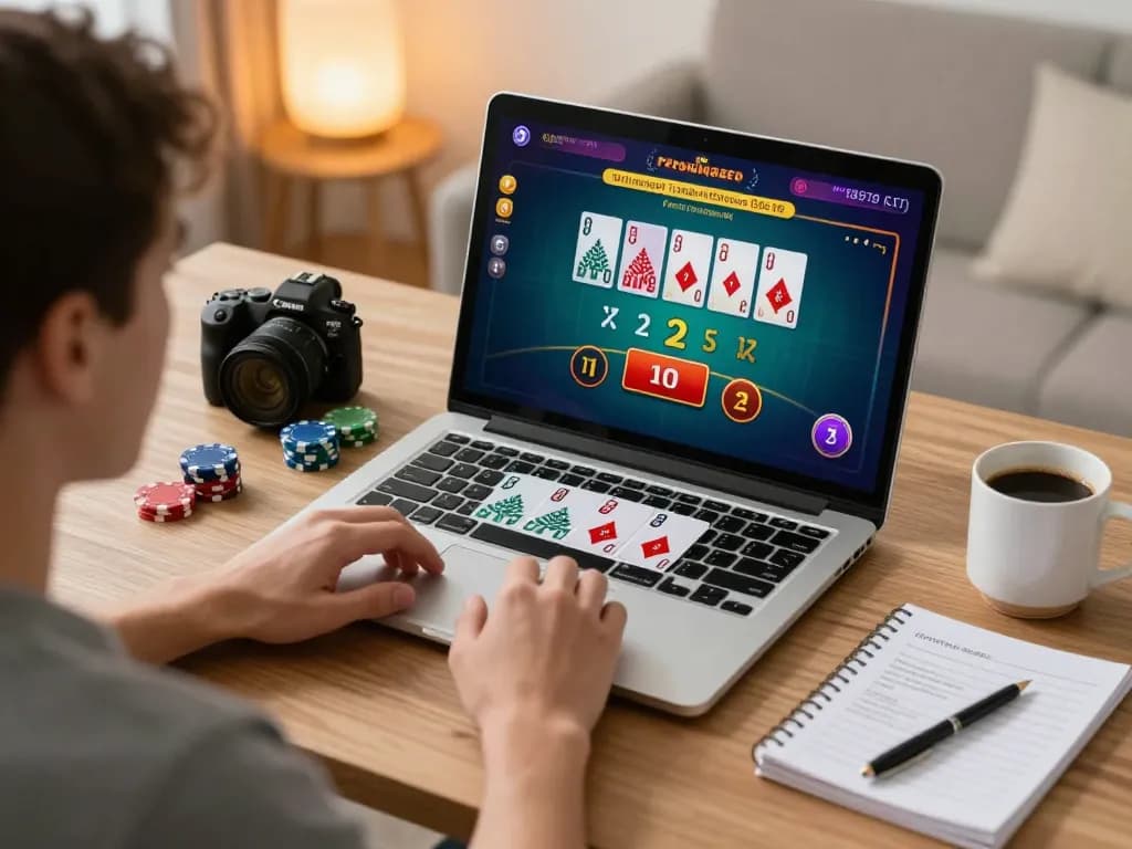 Engaging user playing blackjack online with OKFUN for thrilling betting experience.