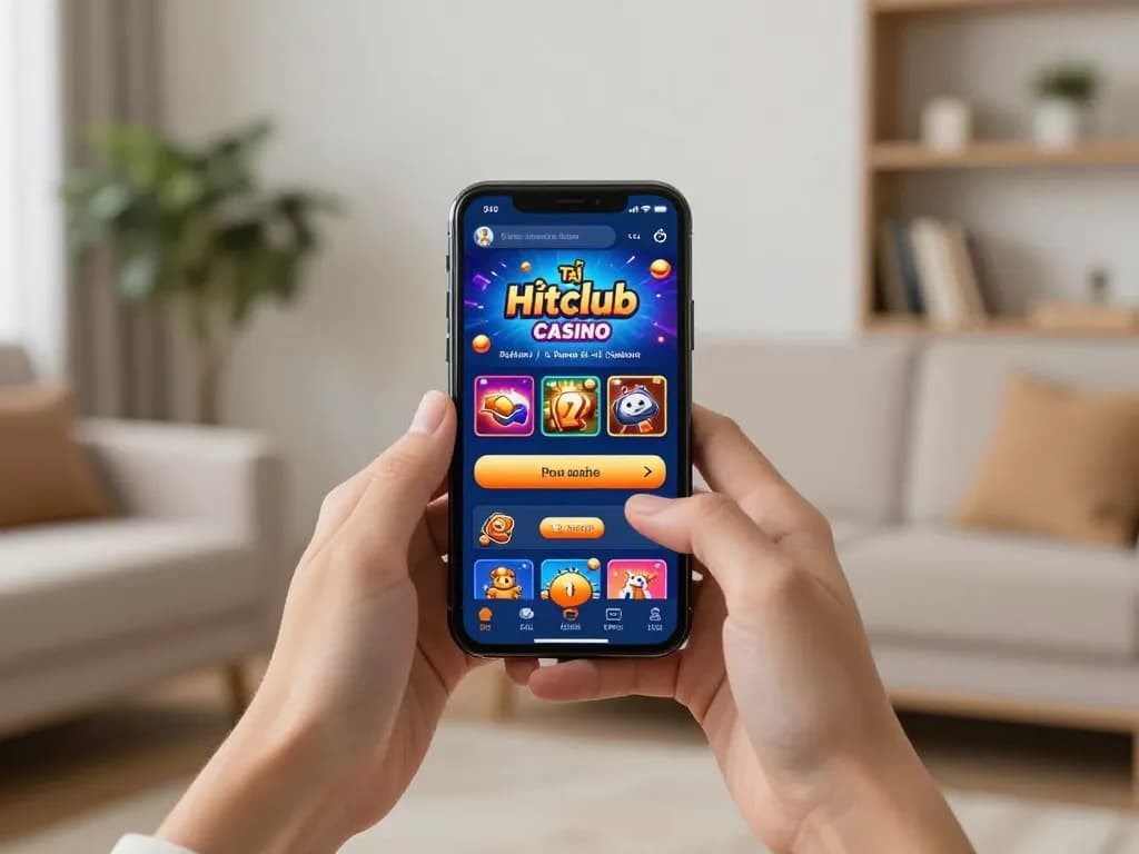 Play the tải hitclub app on a smartphone in a cozy setting for an engaging online gaming experience