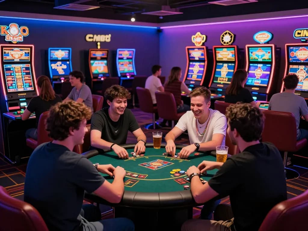 Players enjoying exciting games at BK8 gaming lounge, sharing strategies and laughter.