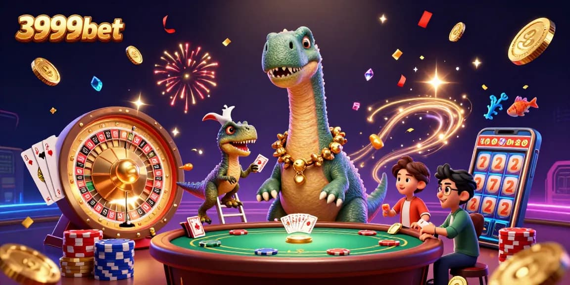Experience the thrill of 3999bet with vibrant casino action featuring a giant brontosaurus.