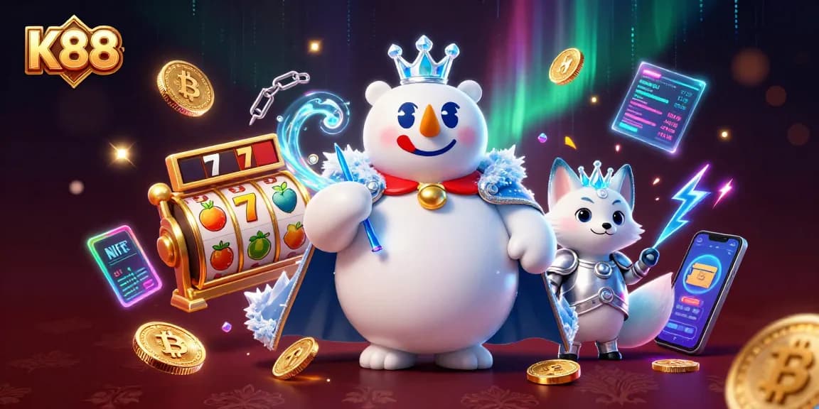 K88 showcases a vibrant casino scene with a polar bear and silver-armor fox energizing slot games.