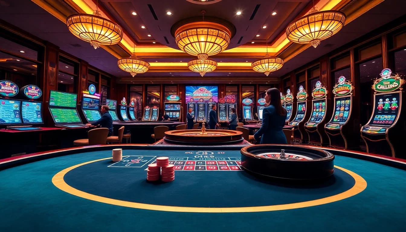 Players enjoying an exciting online gaming experience at nk88nk.com, with vibrant gambling elements.