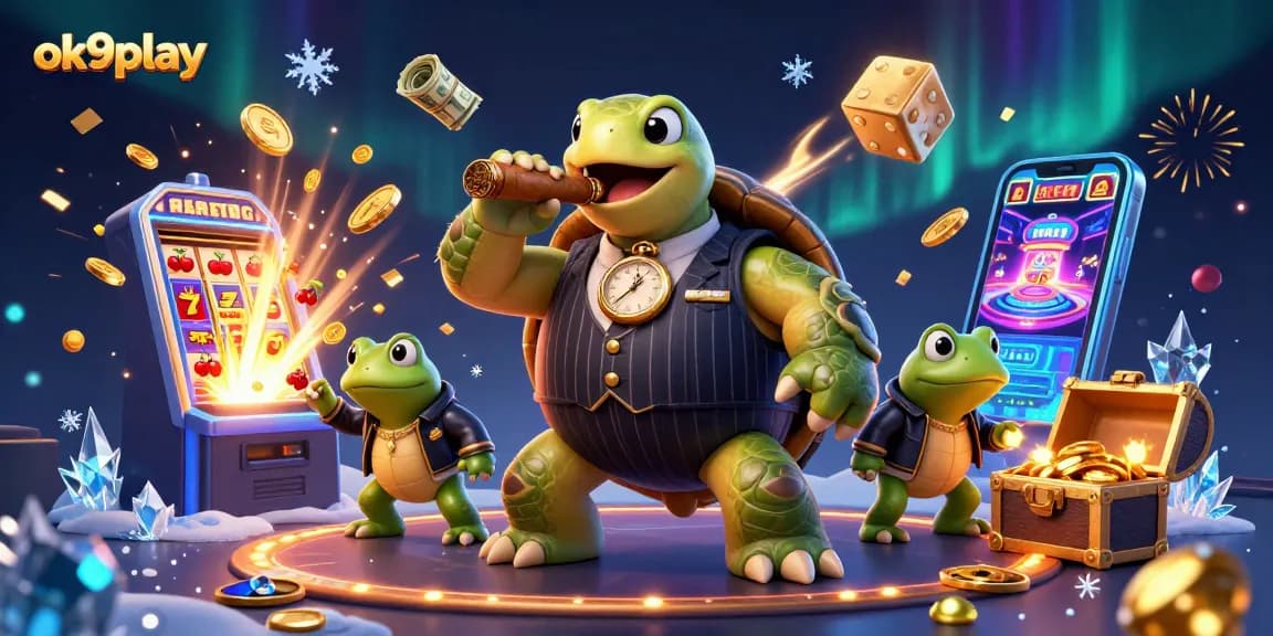Experience exciting gameplay with ok9play's massive slot jackpot explosion surrounded by vibrant casino elements.