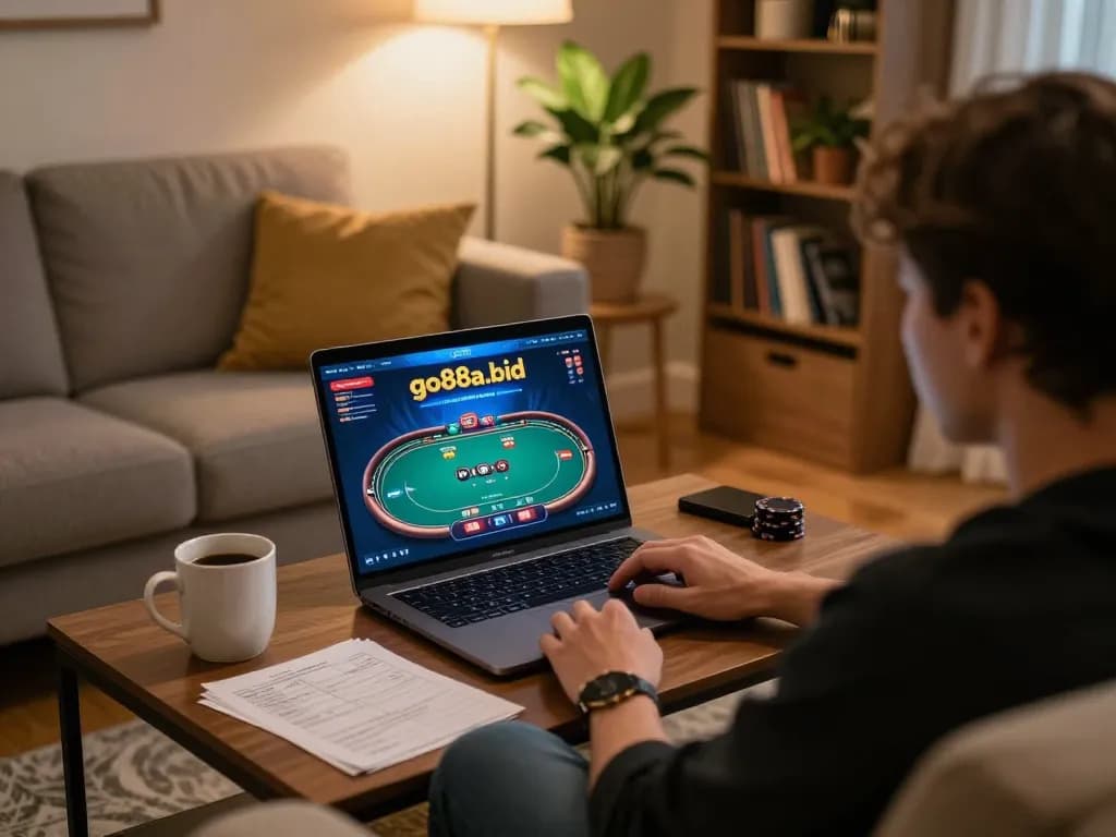 Engaging online poker gameplay on go88a.bid with cozy home atmosphere.